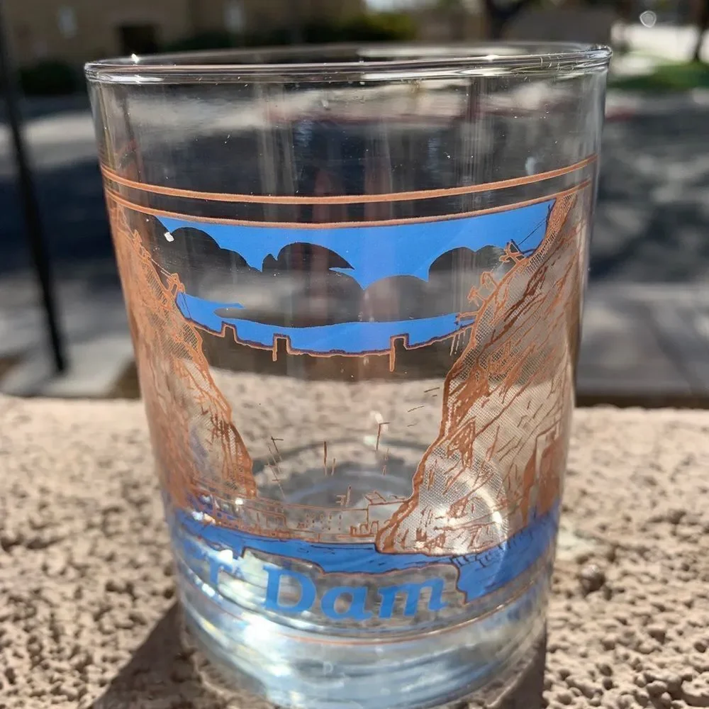 Hoover Dam Nevada Arizona Rocks Drinking Glass Tumbler Blue Gold Collector